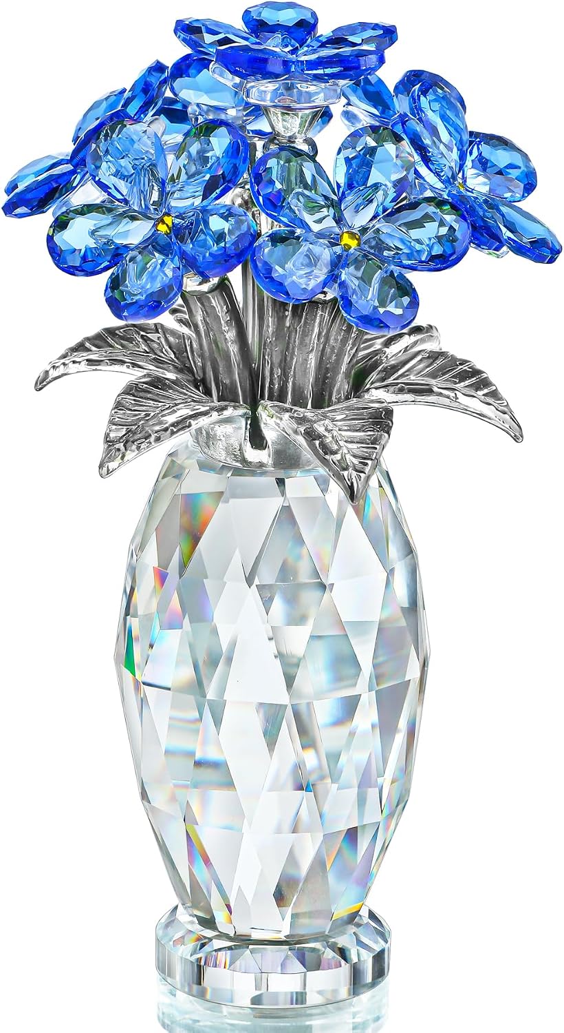 Blue Crystal Glass Flower Figurine