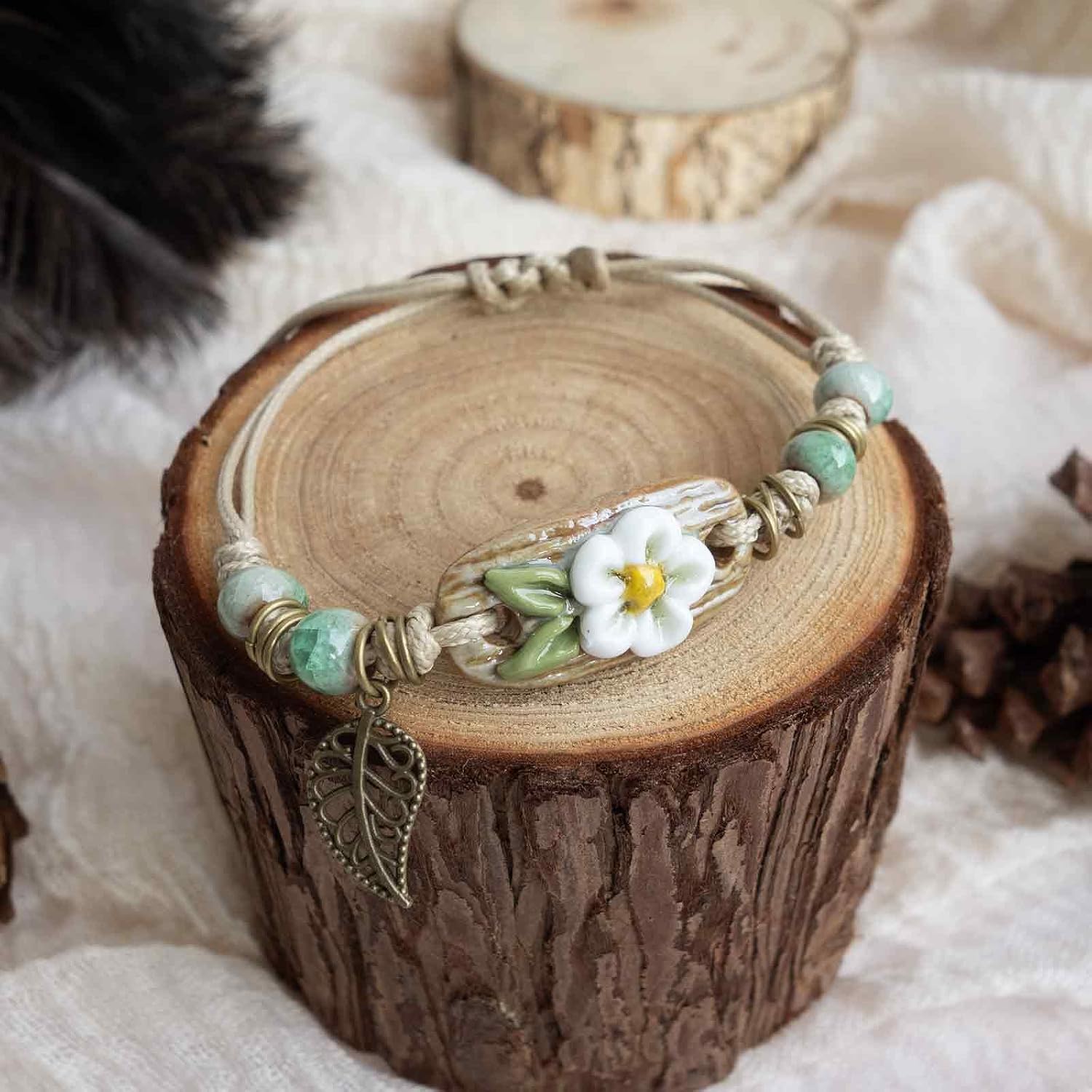 Ceramic Flower Adjustable Bracelet
