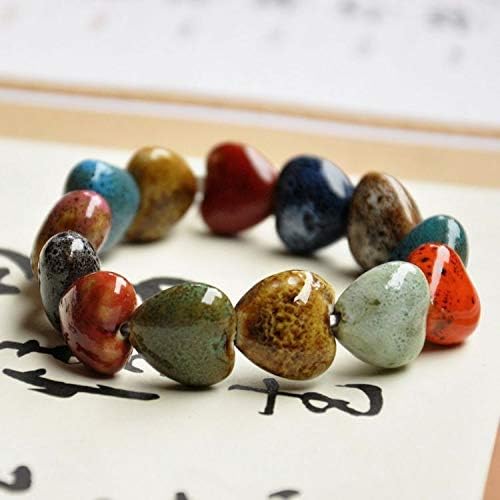 Glazed Ceramic Heart Beaded Bracelet