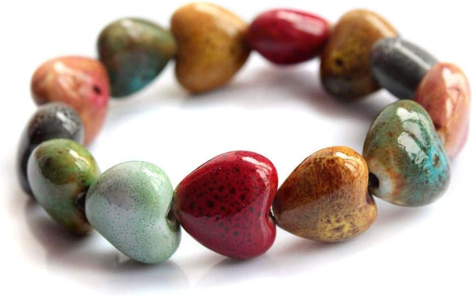 Glazed Ceramic Heart Beaded Bracelet
