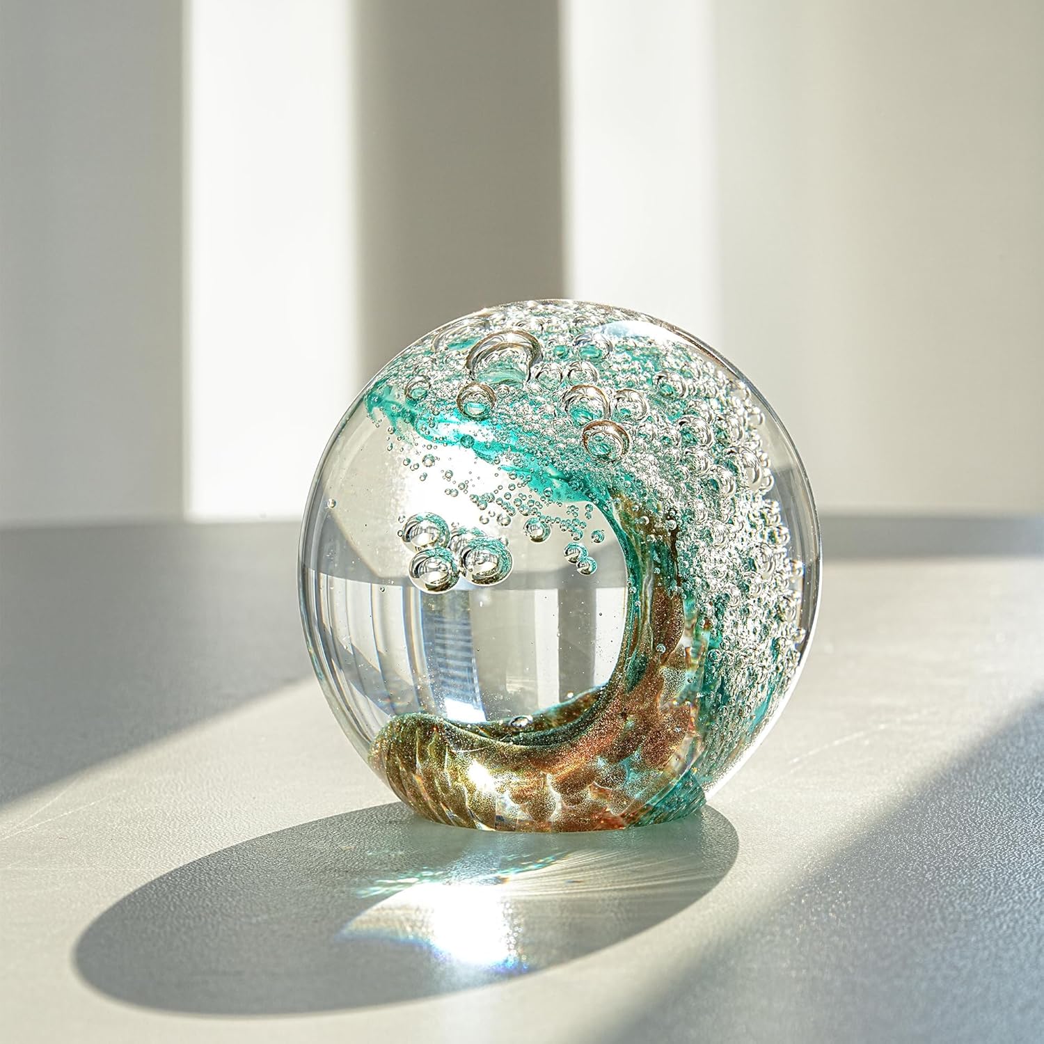 Green Glass Wave Paperweight