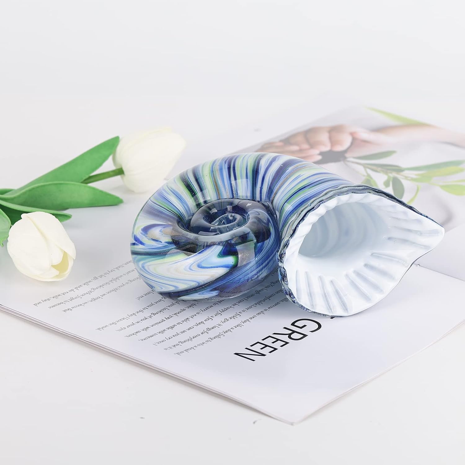 Hand-Blown Swirl Glass Conch