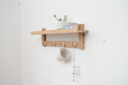 Wooden Wall Shelf with Peg Hooks