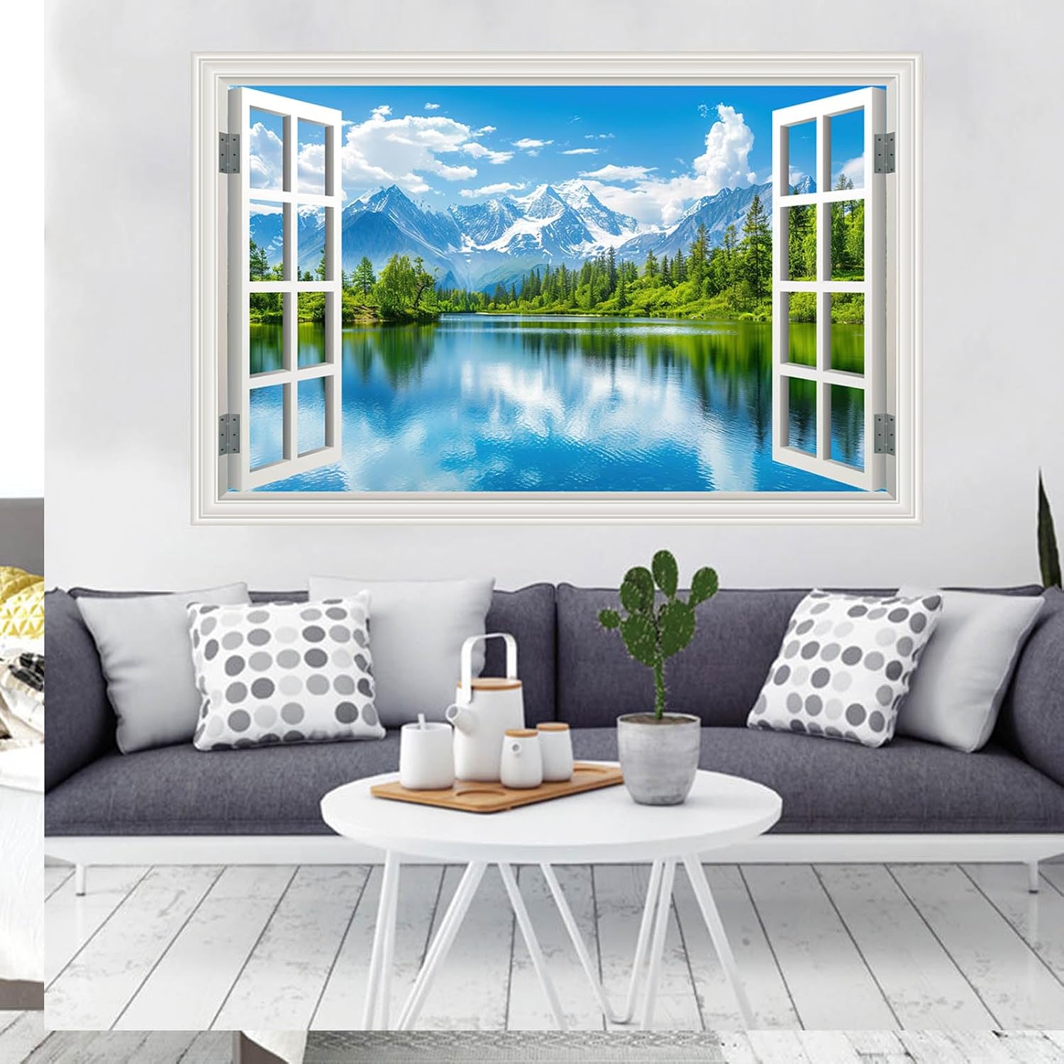Mountain Lake Window Wall Sticker