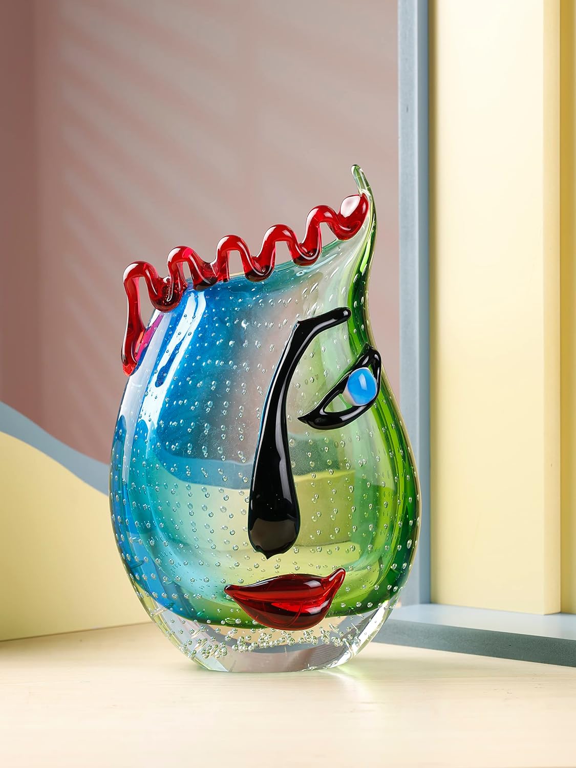 Multicoloured Hand-Blown Art Glass Vase