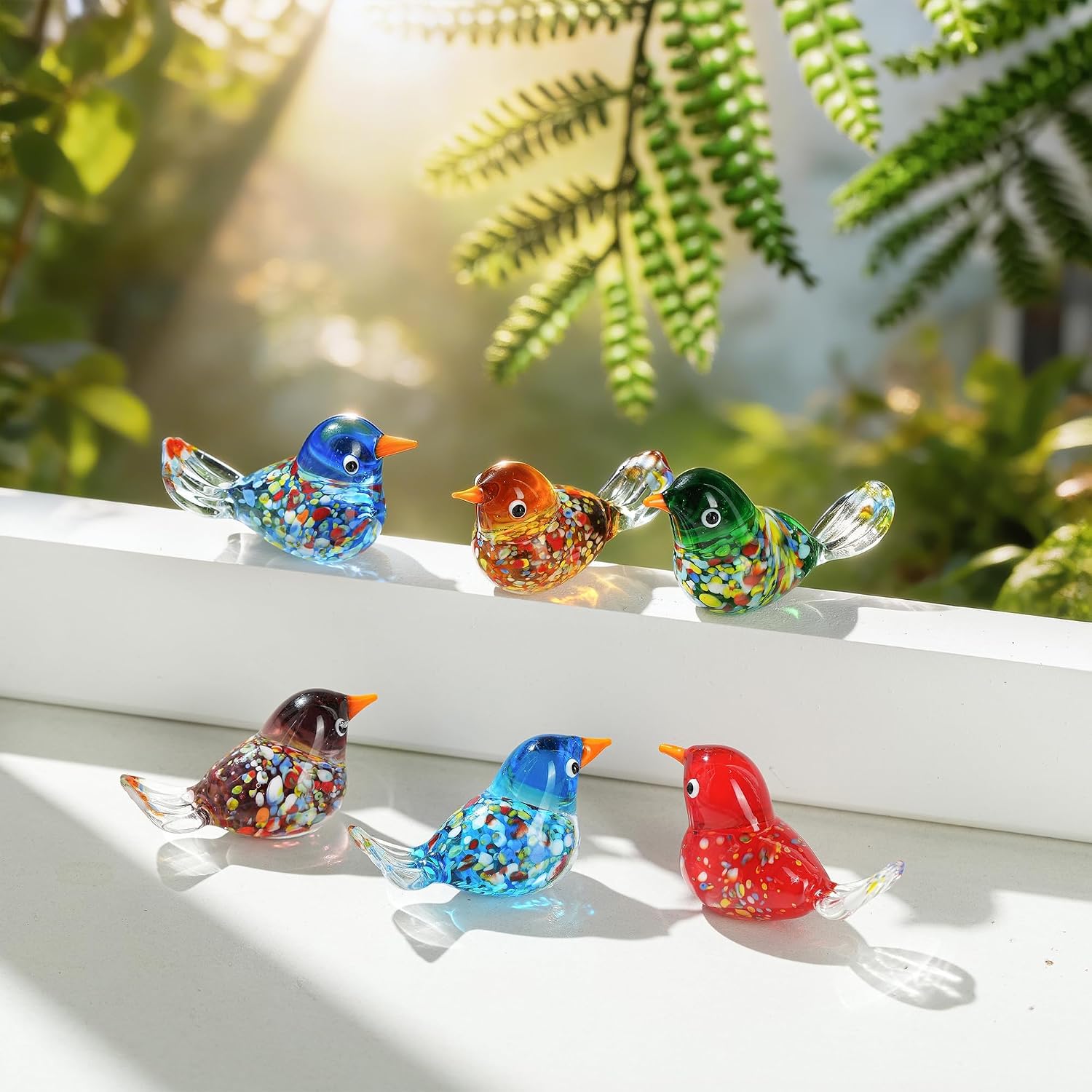Six Miniature Glass Bird Figurines