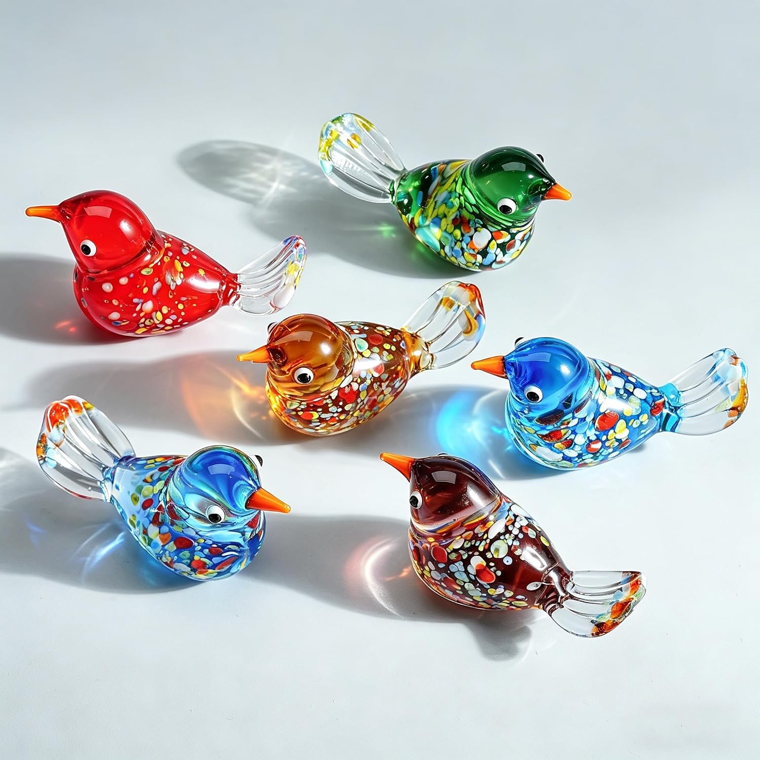 Six Miniature Glass Bird Figurines