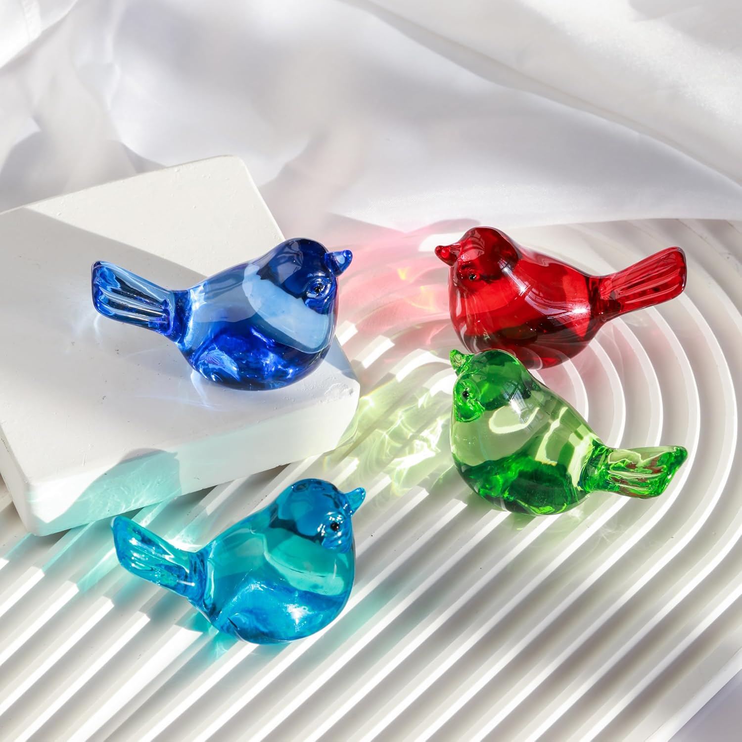 Two Green Glass Bird Figurines