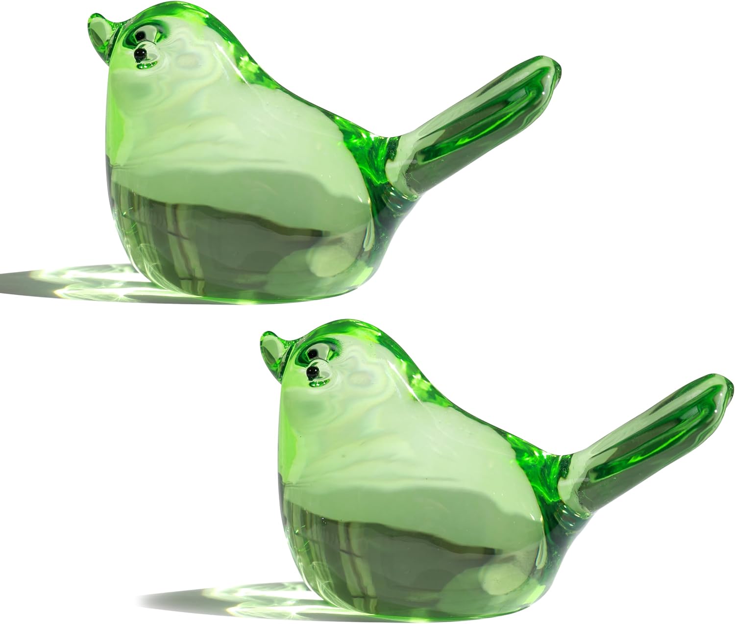 Two Green Glass Bird Figurines